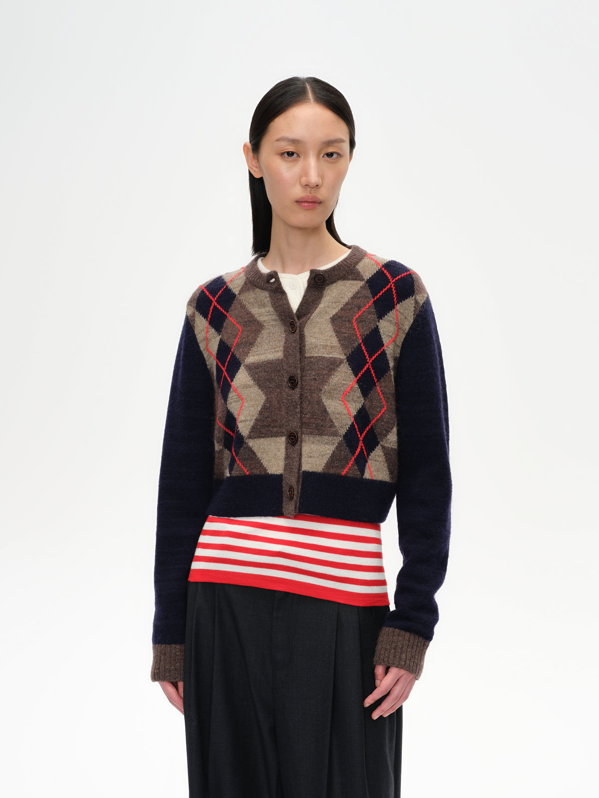 Color-Blocked Diamond Knit Cardigan