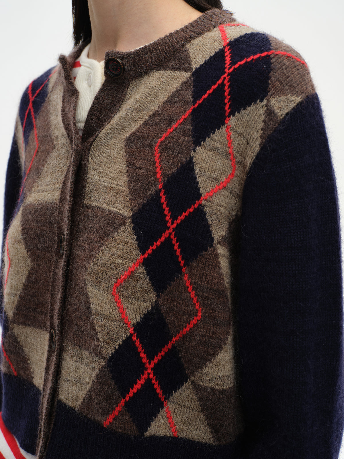 Color-Blocked Diamond Knit Cardigan