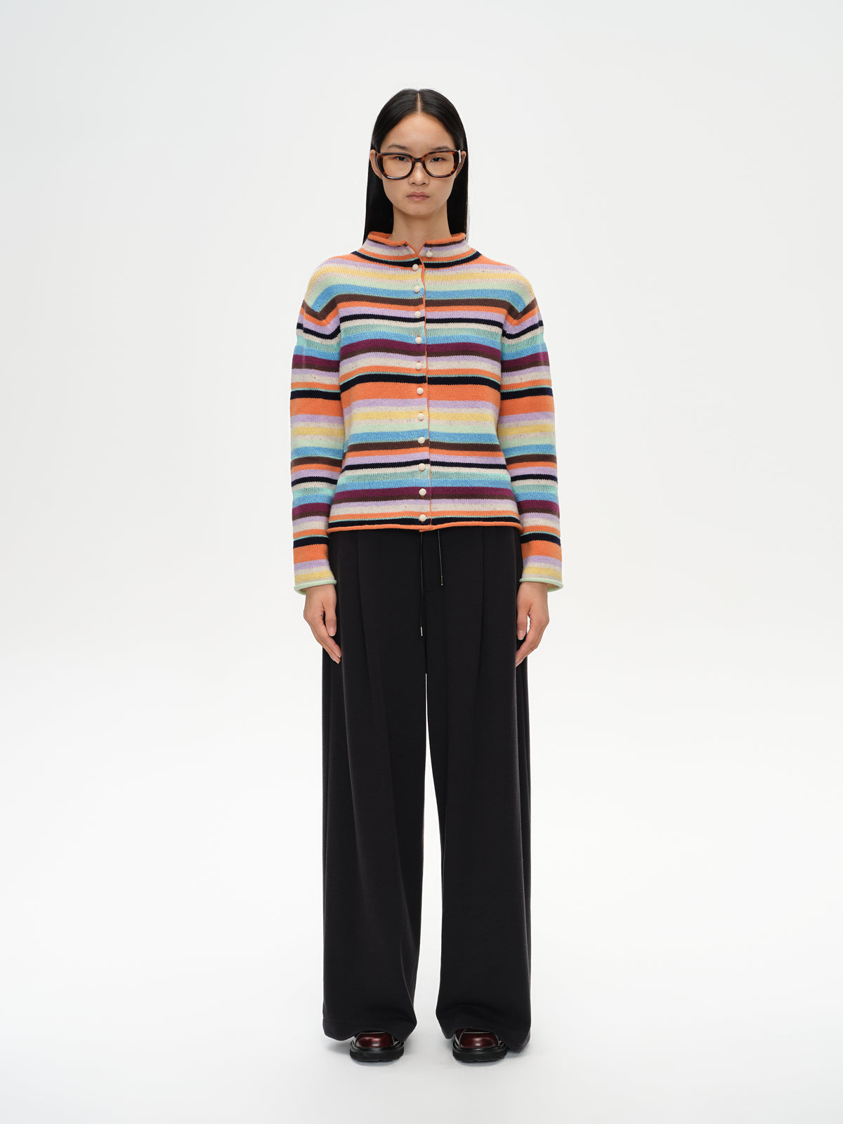 Colorful Striped Multi-Button Cardigan