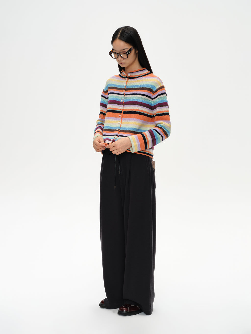 Colorful Striped Multi-Button Cardigan