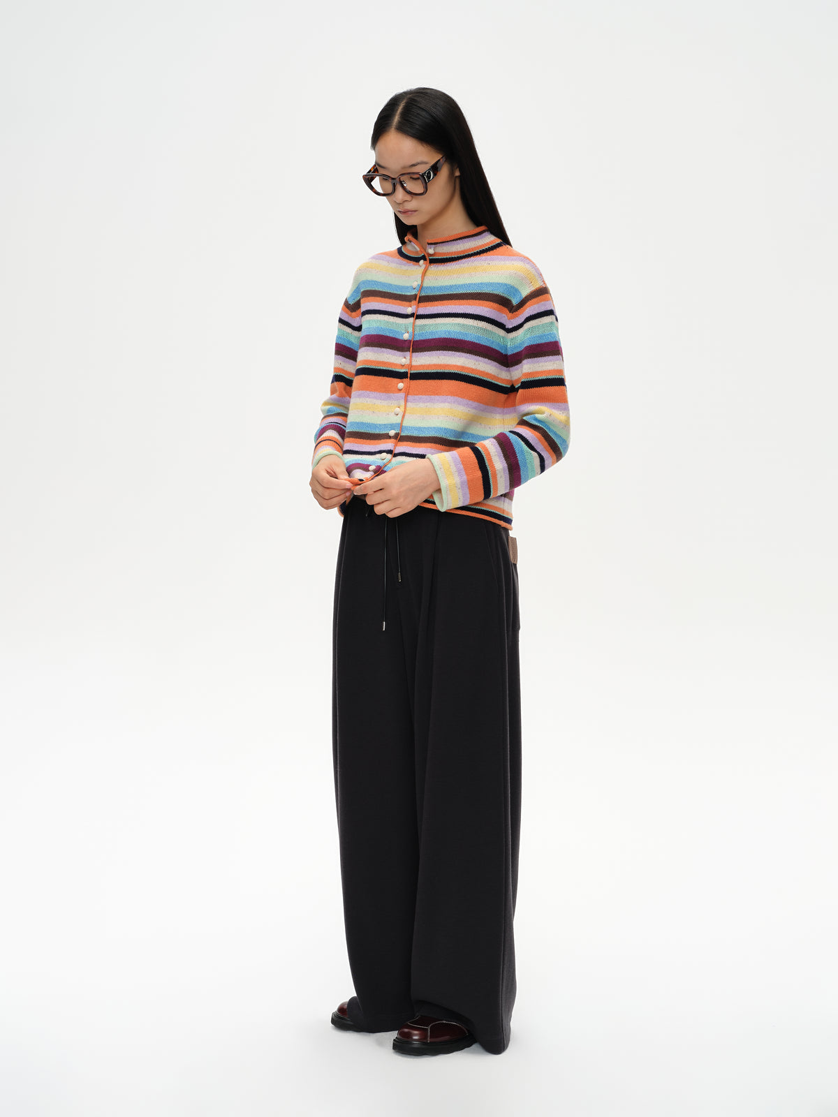 Colorful Striped Multi-Button Cardigan