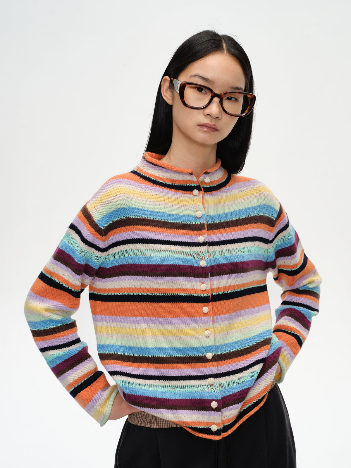 Colorful Striped Multi-Button Cardigan