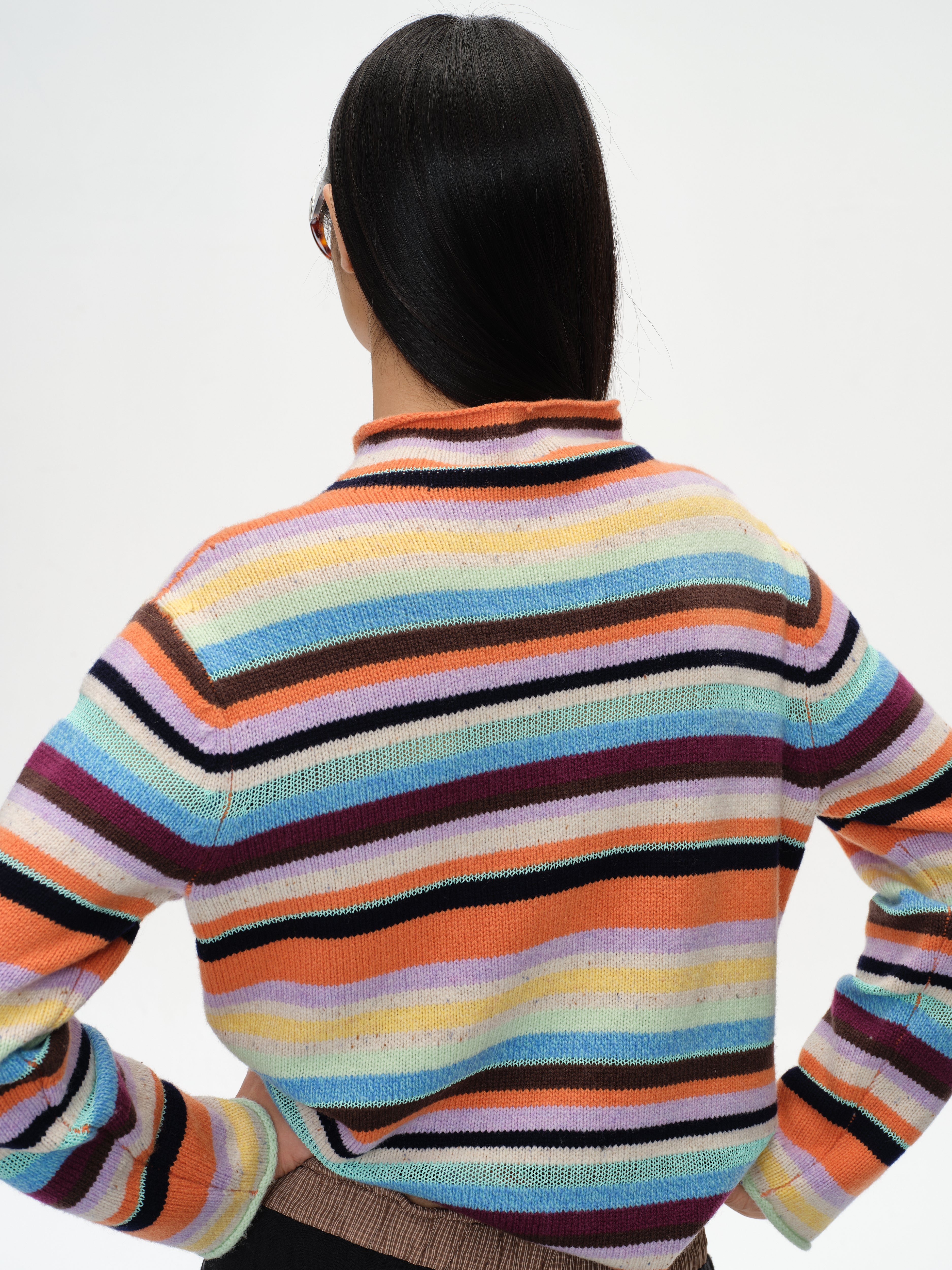 Colorful Striped Multi-Button Cardigan