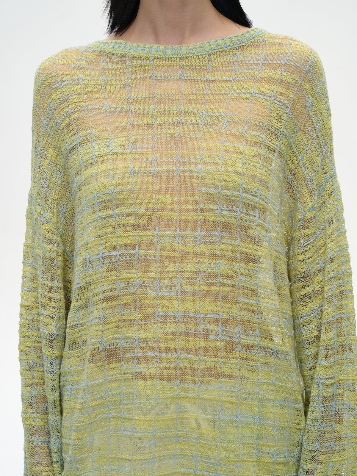 Two-Tone Curtain Placket Crew Neck Knit Top