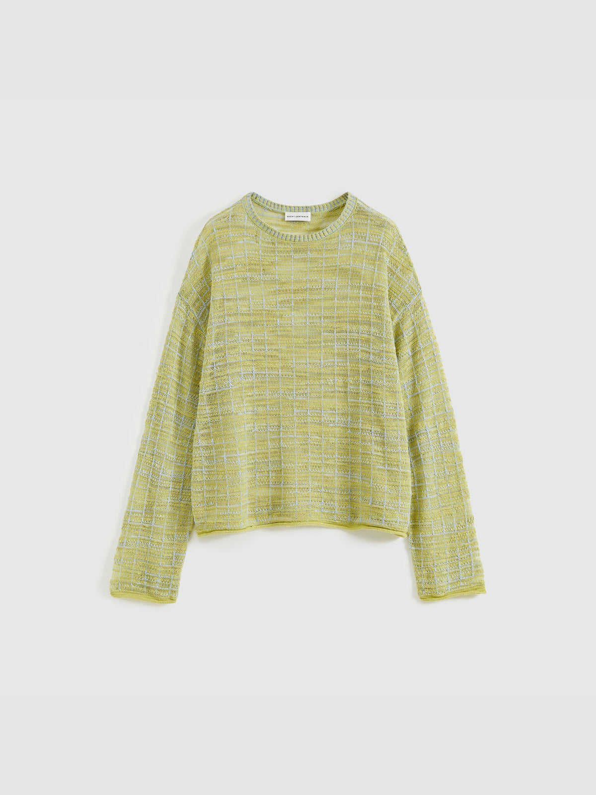 Two-Tone Curtain Placket Crew Neck Knit Top