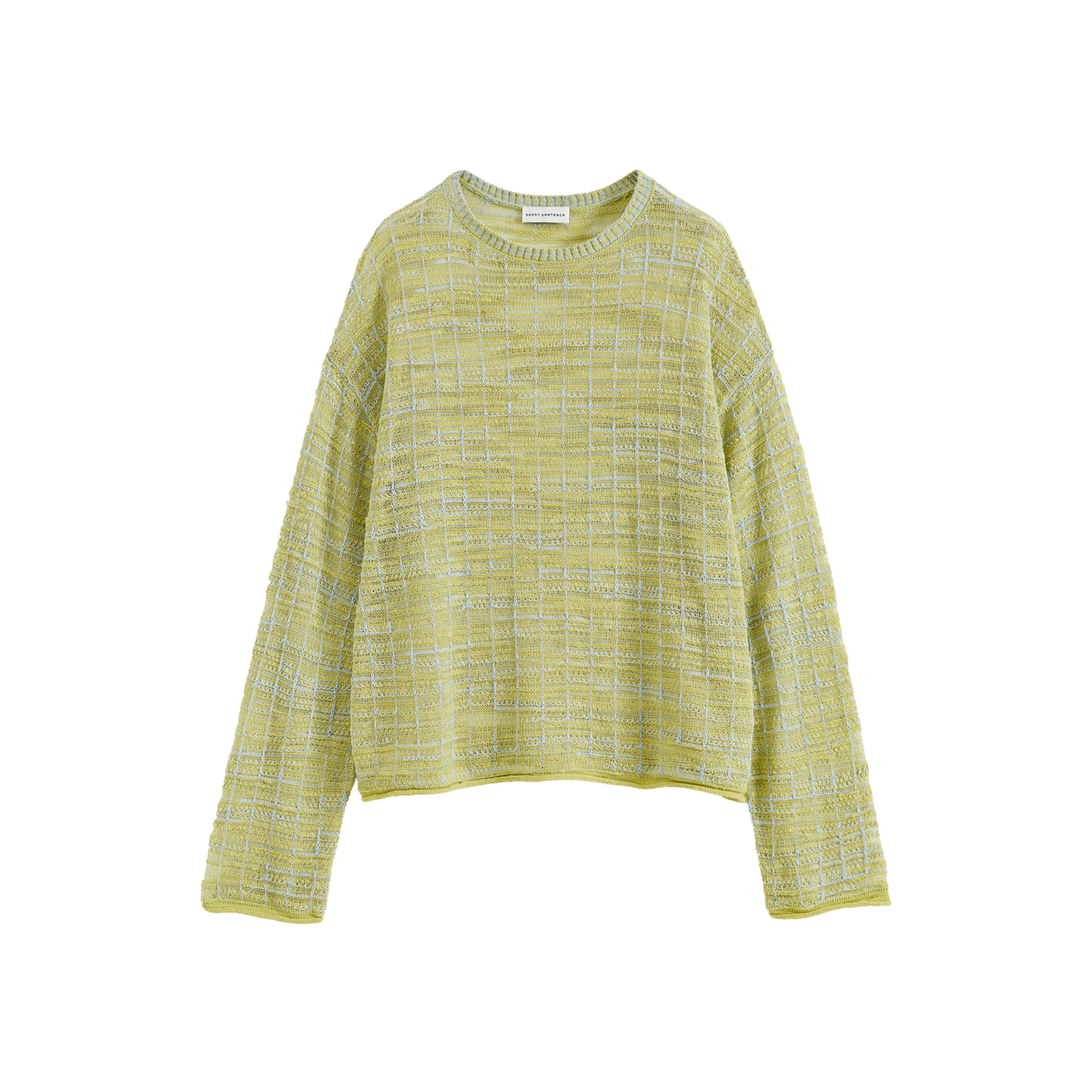 Two-Tone Curtain Placket Crew Neck Knit Top