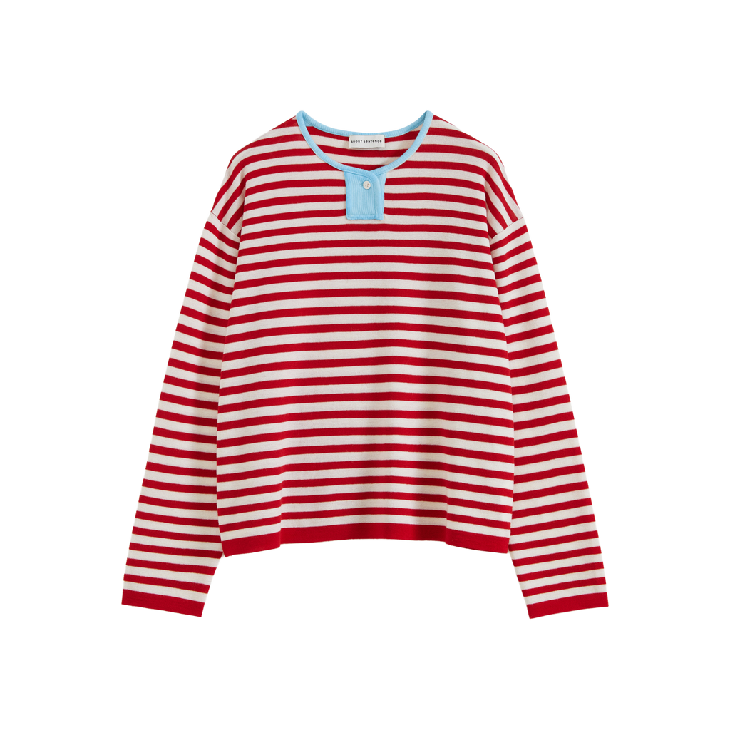 Contrast Stripe Stand Collar Top