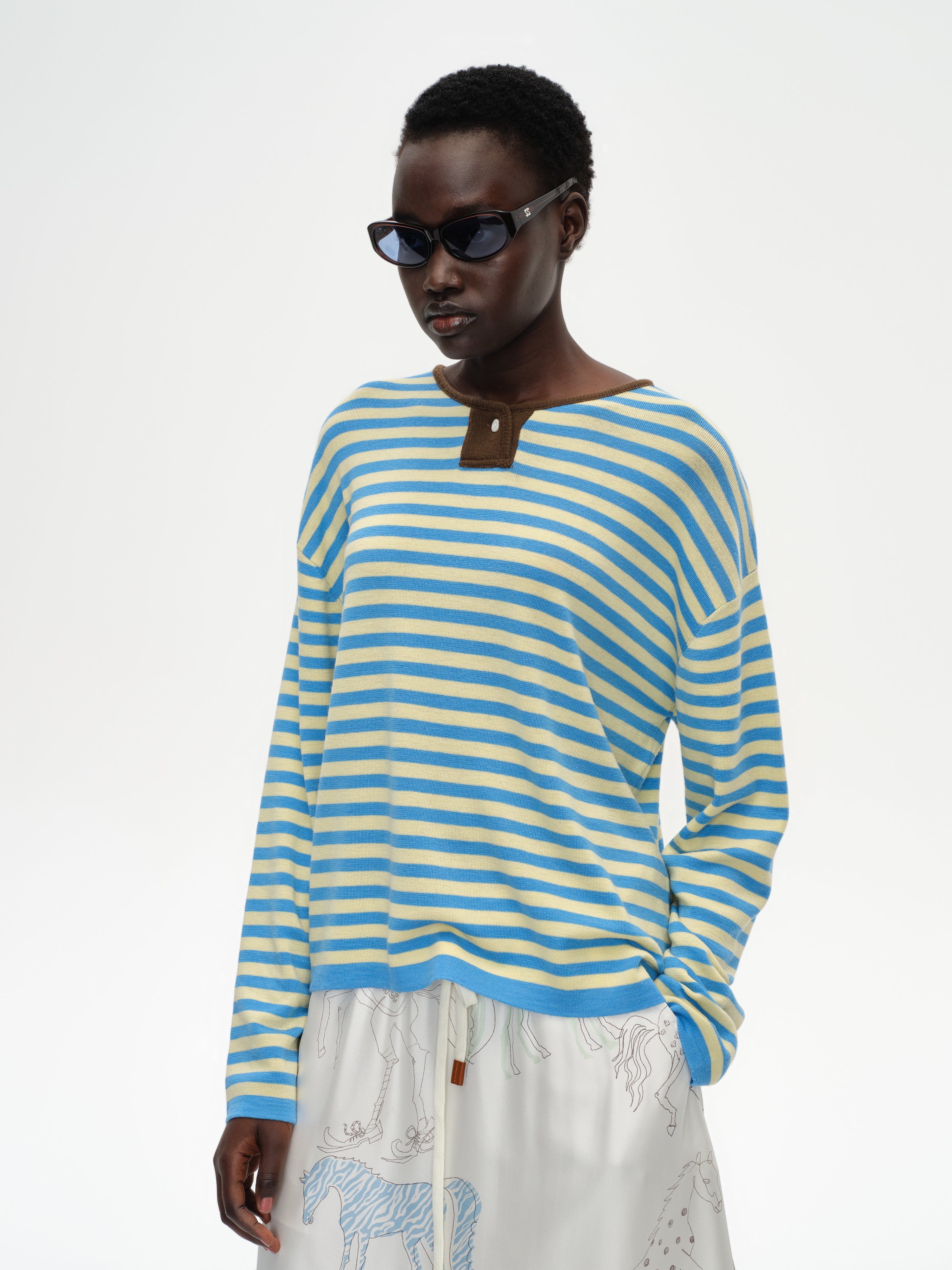 Contrast Stripe Stand Collar Top