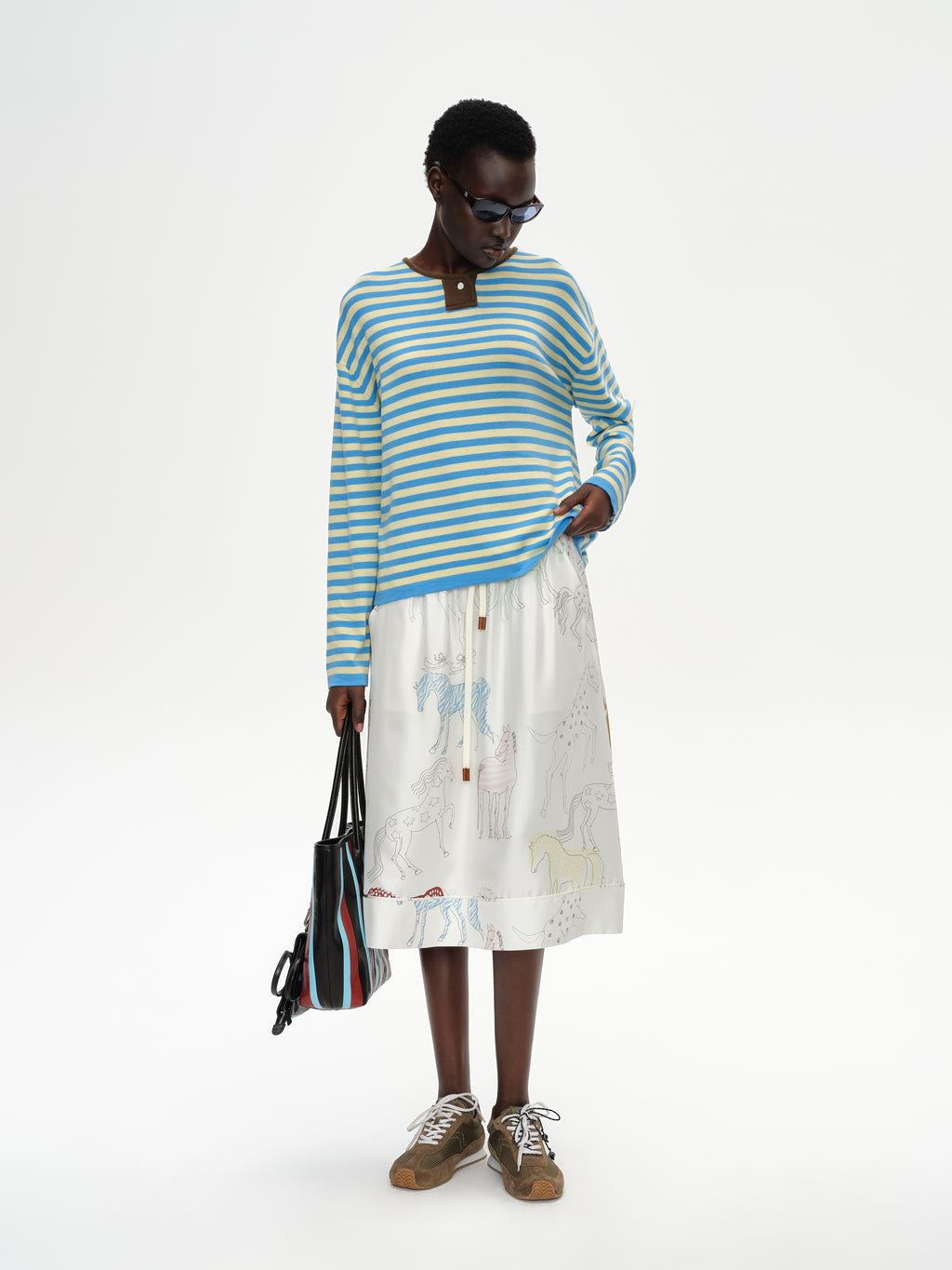 Contrast Stripe Stand Collar Top