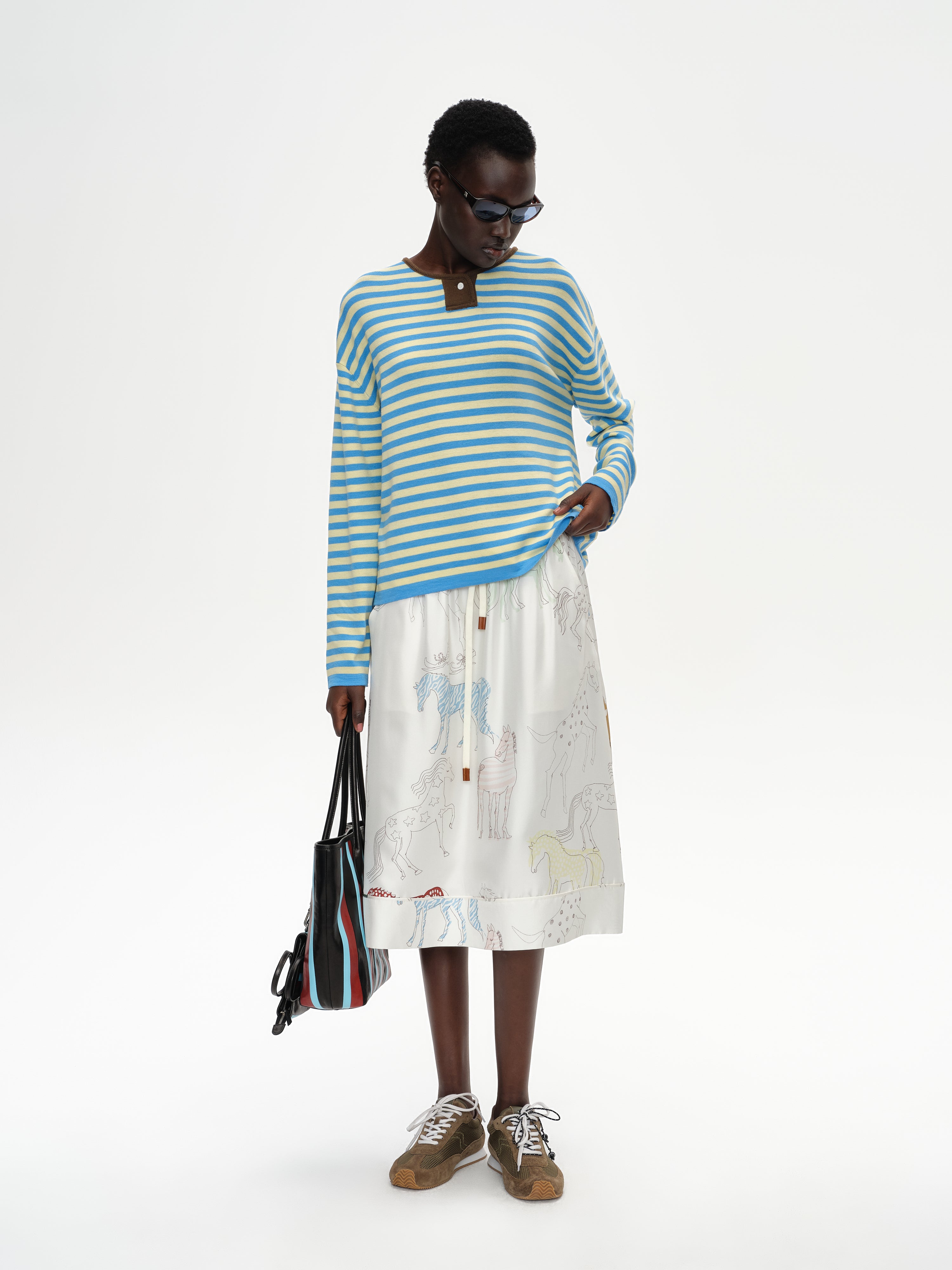 Contrast Stripe Stand Collar Top
