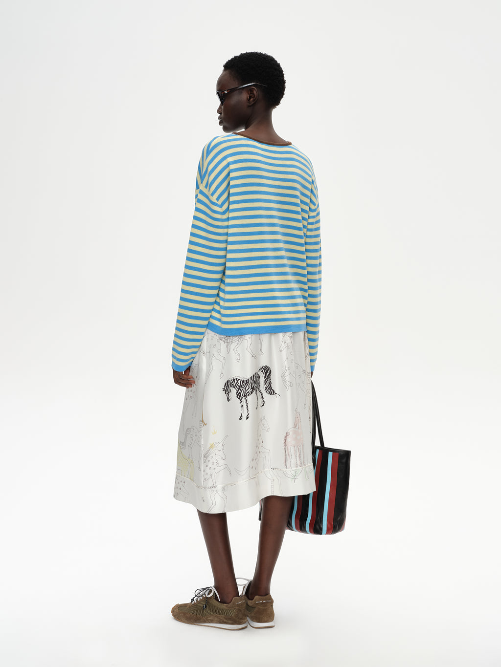 Contrast Stripe Stand Collar Top