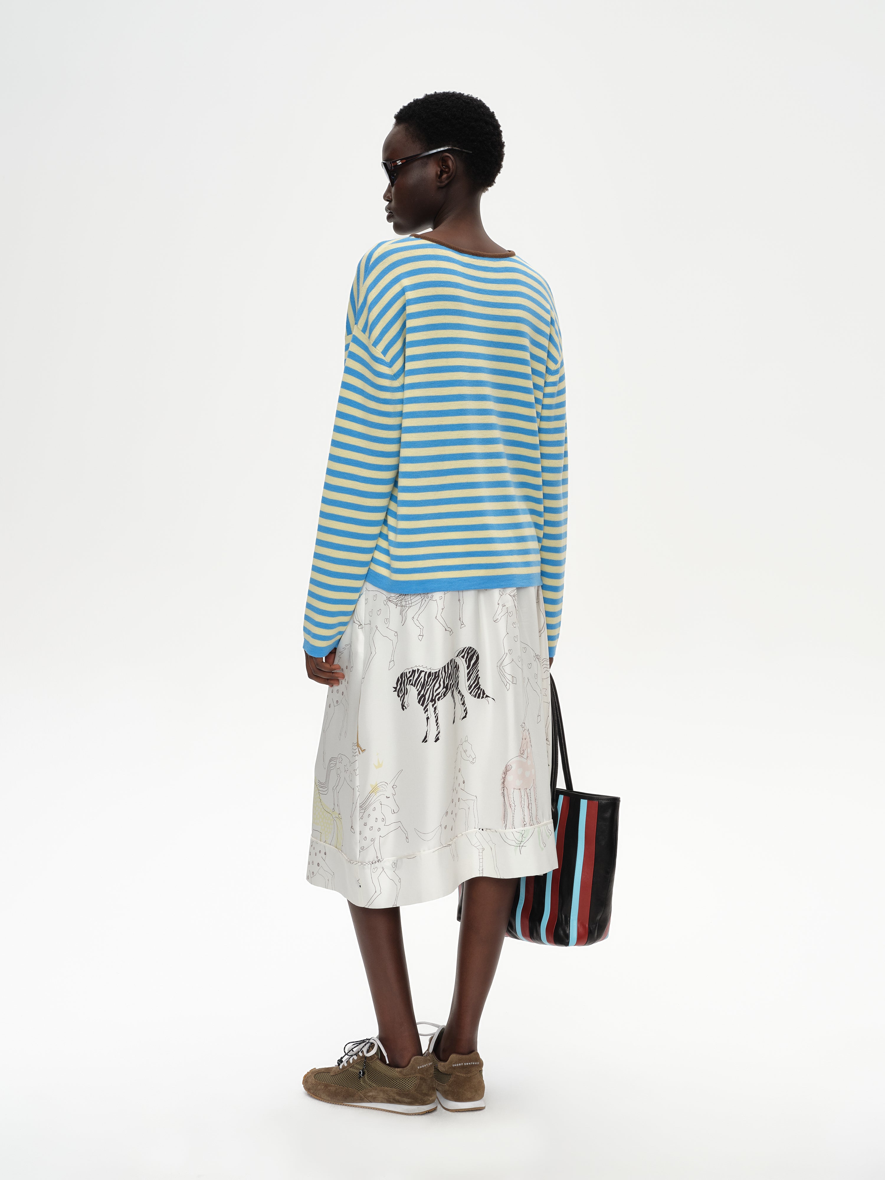 Contrast Stripe Stand Collar Top