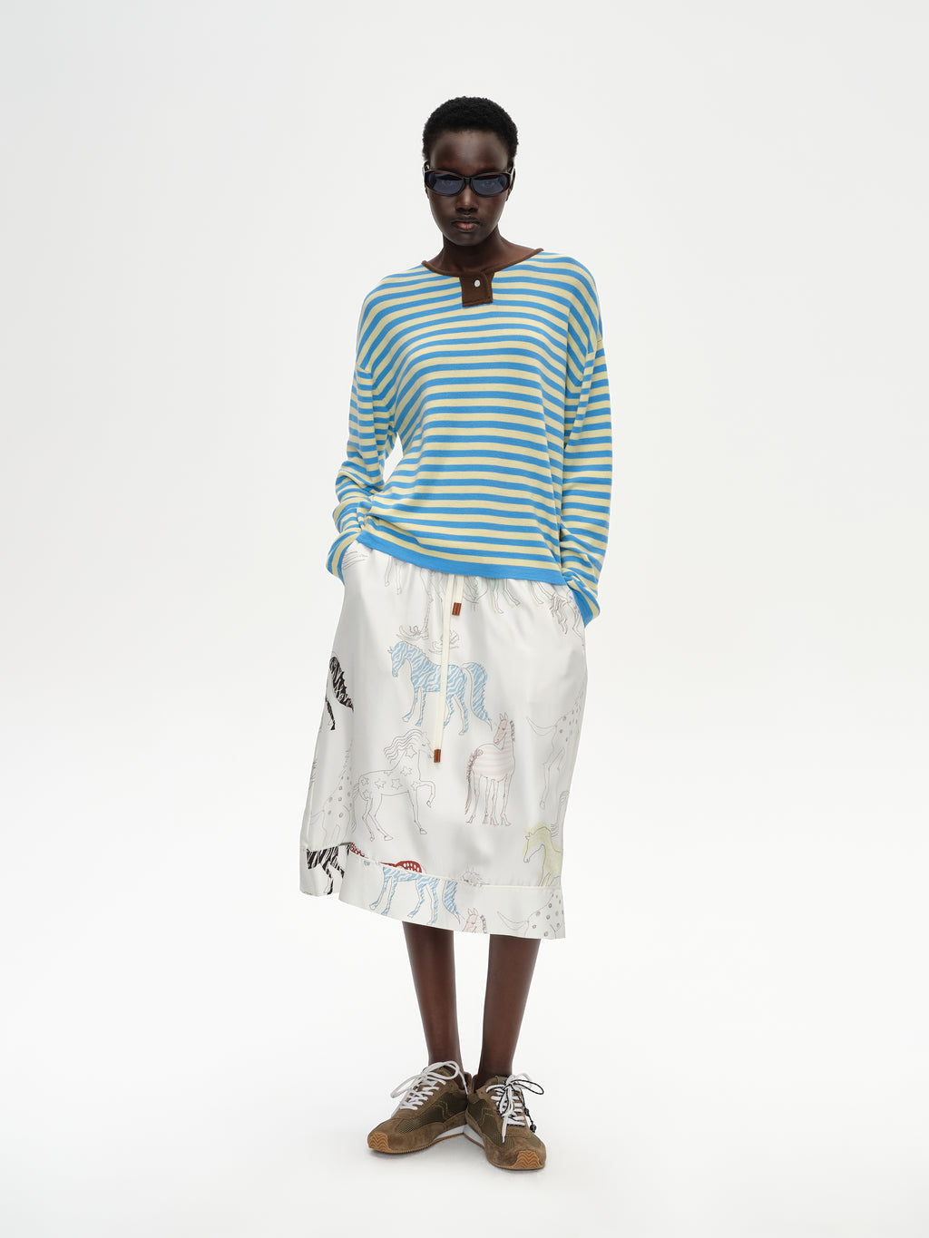 Contrast Stripe Stand Collar Top