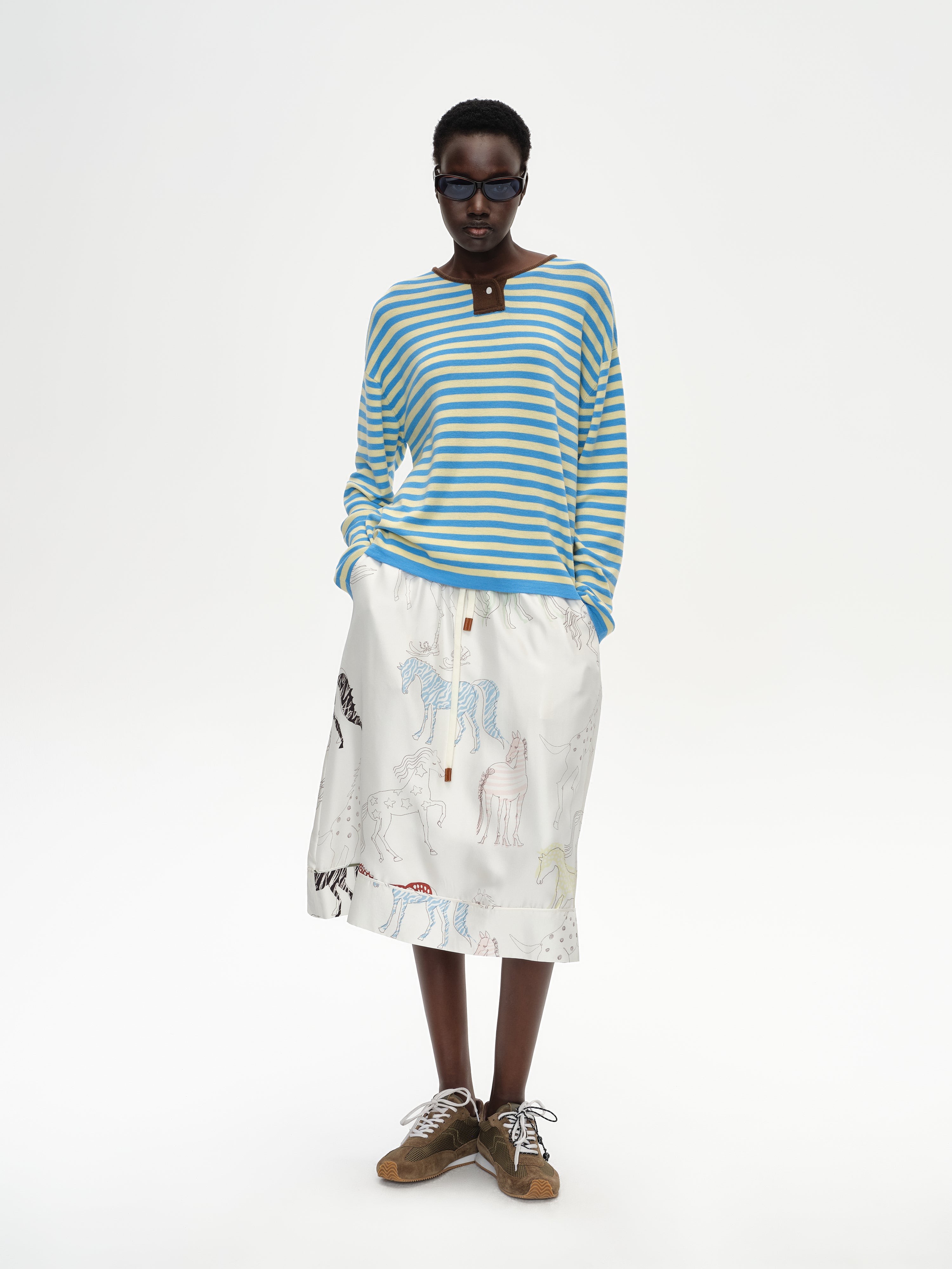 Contrast Stripe Stand Collar Top