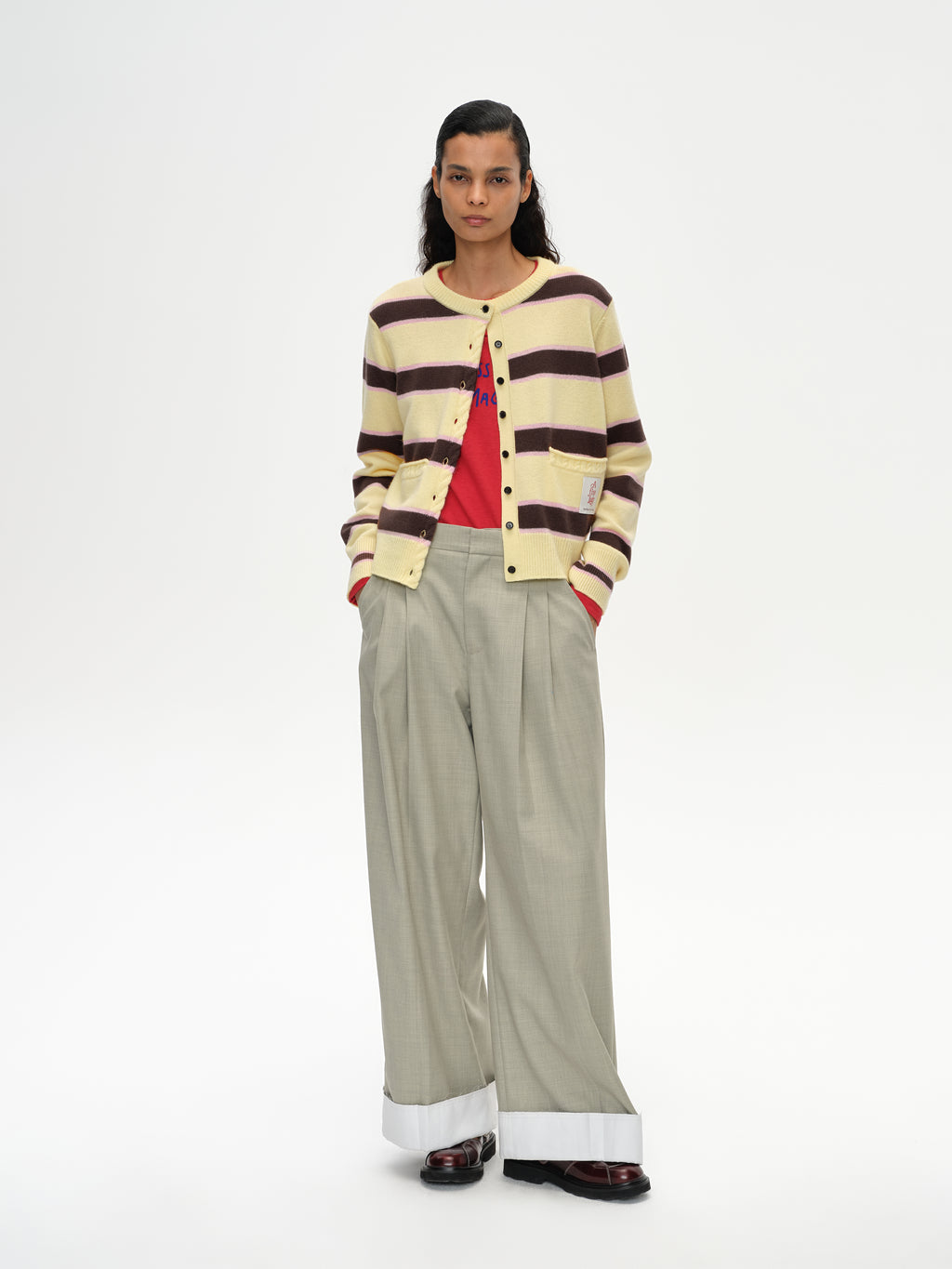 Striped Long Ribbed Cuff Cardigan