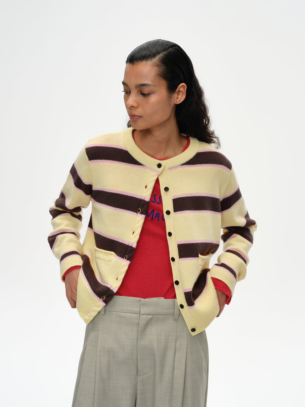 Striped Long Ribbed Cuff Cardigan