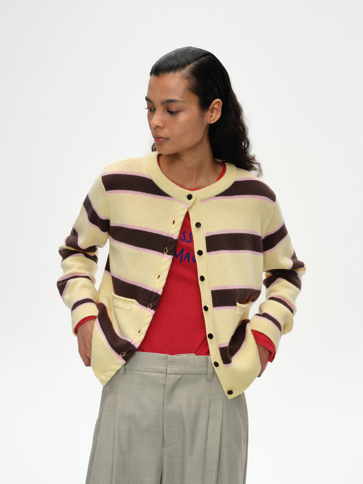 Striped Long Ribbed Cuff Cardigan