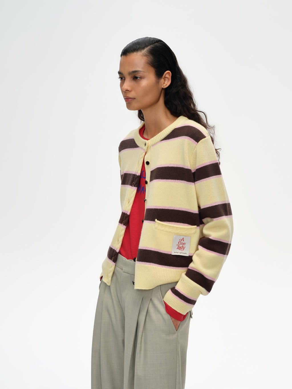 Striped Long Ribbed Cuff Cardigan
