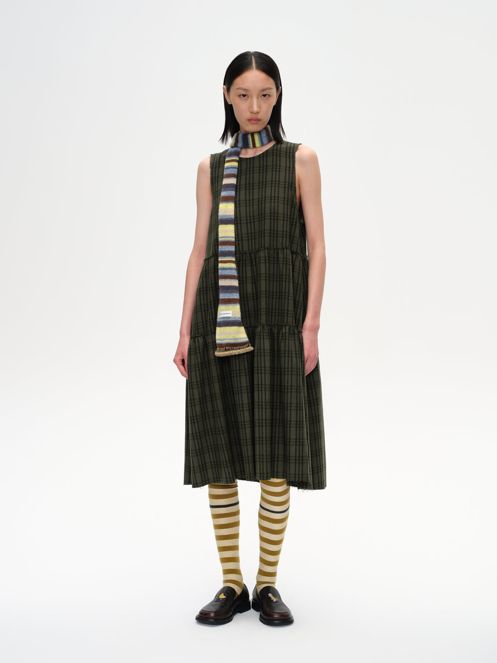 Yarn-Dyed Check Frayed Dress