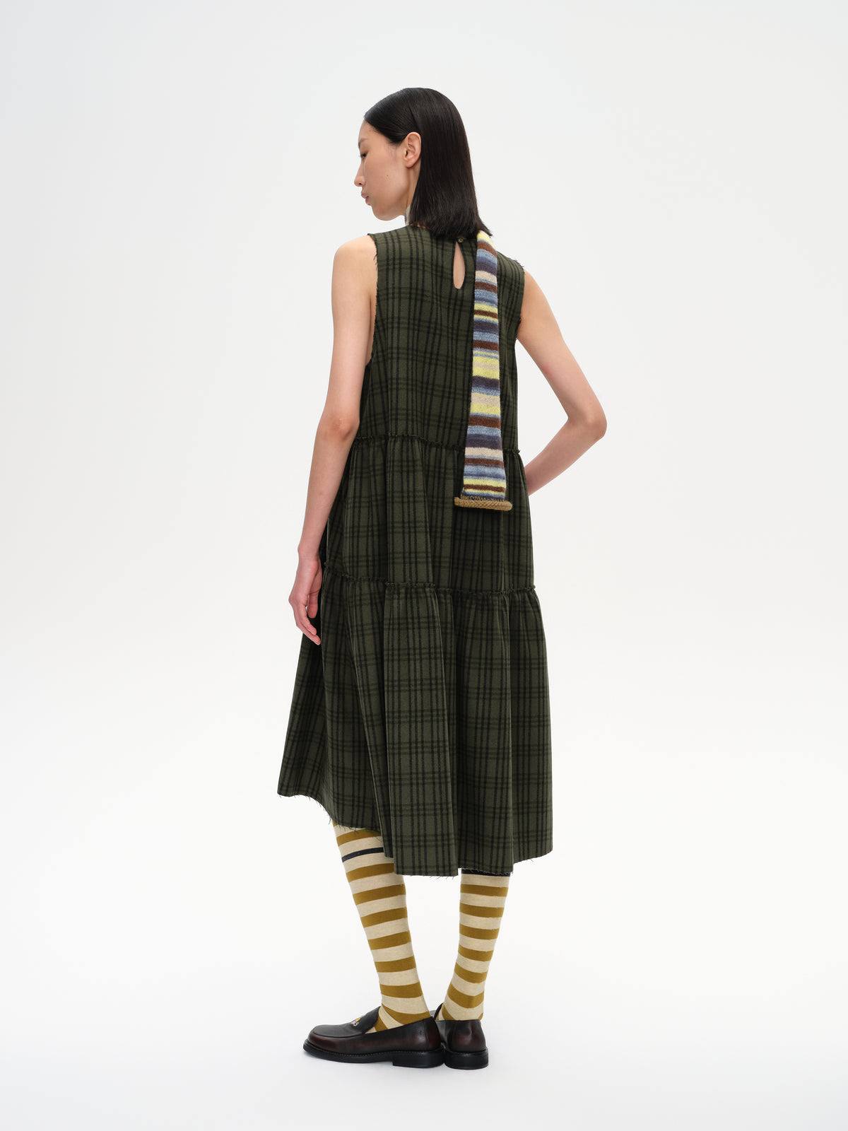 Yarn-Dyed Check Frayed Dress
