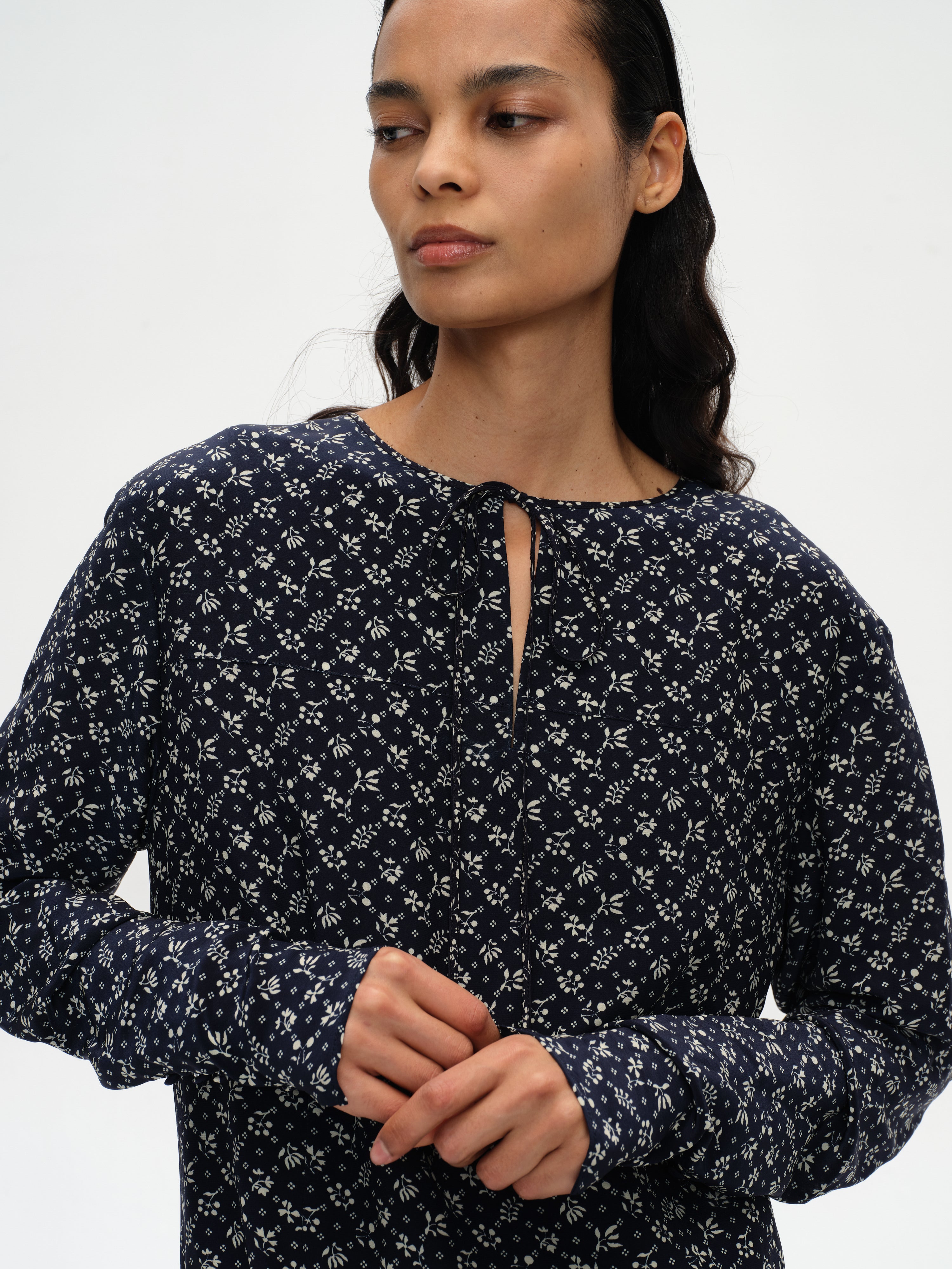 Daisy-Print Asymmetric Maxi Dress