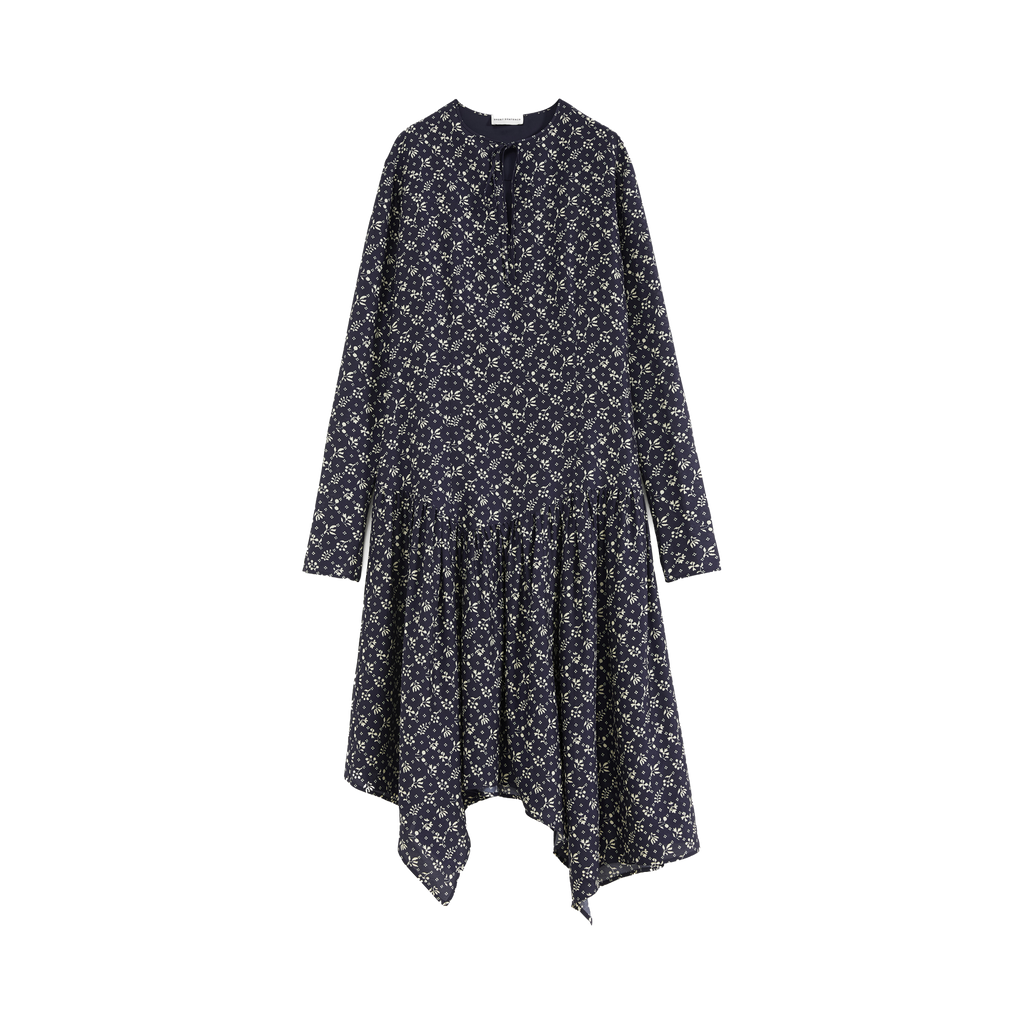 Daisy-Print Asymmetric Maxi Dress