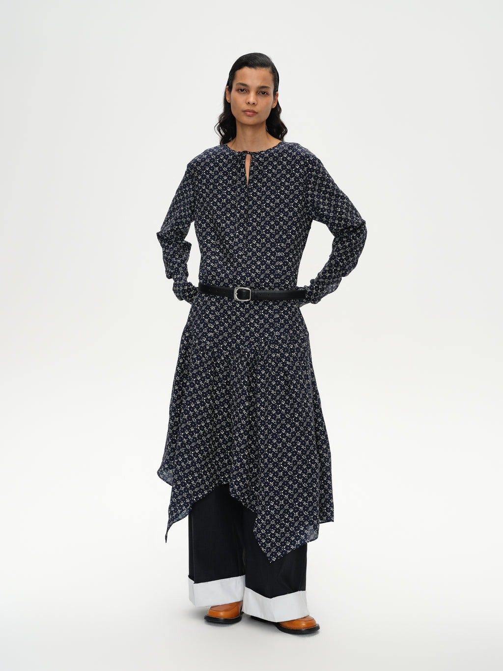 Daisy-Print Asymmetric Maxi Dress