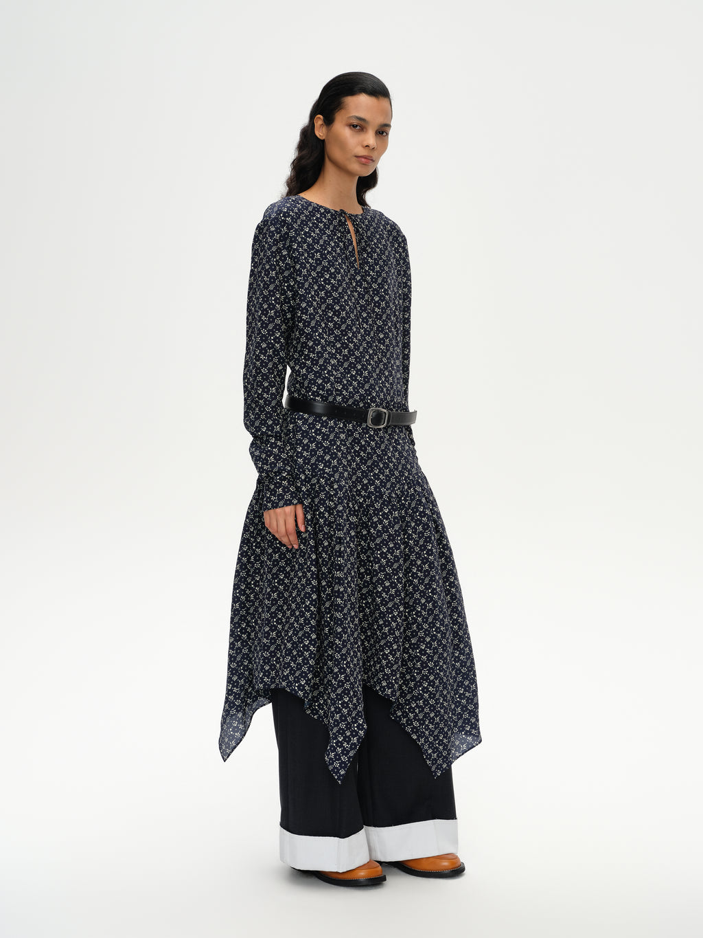 Daisy-Print Asymmetric Maxi Dress