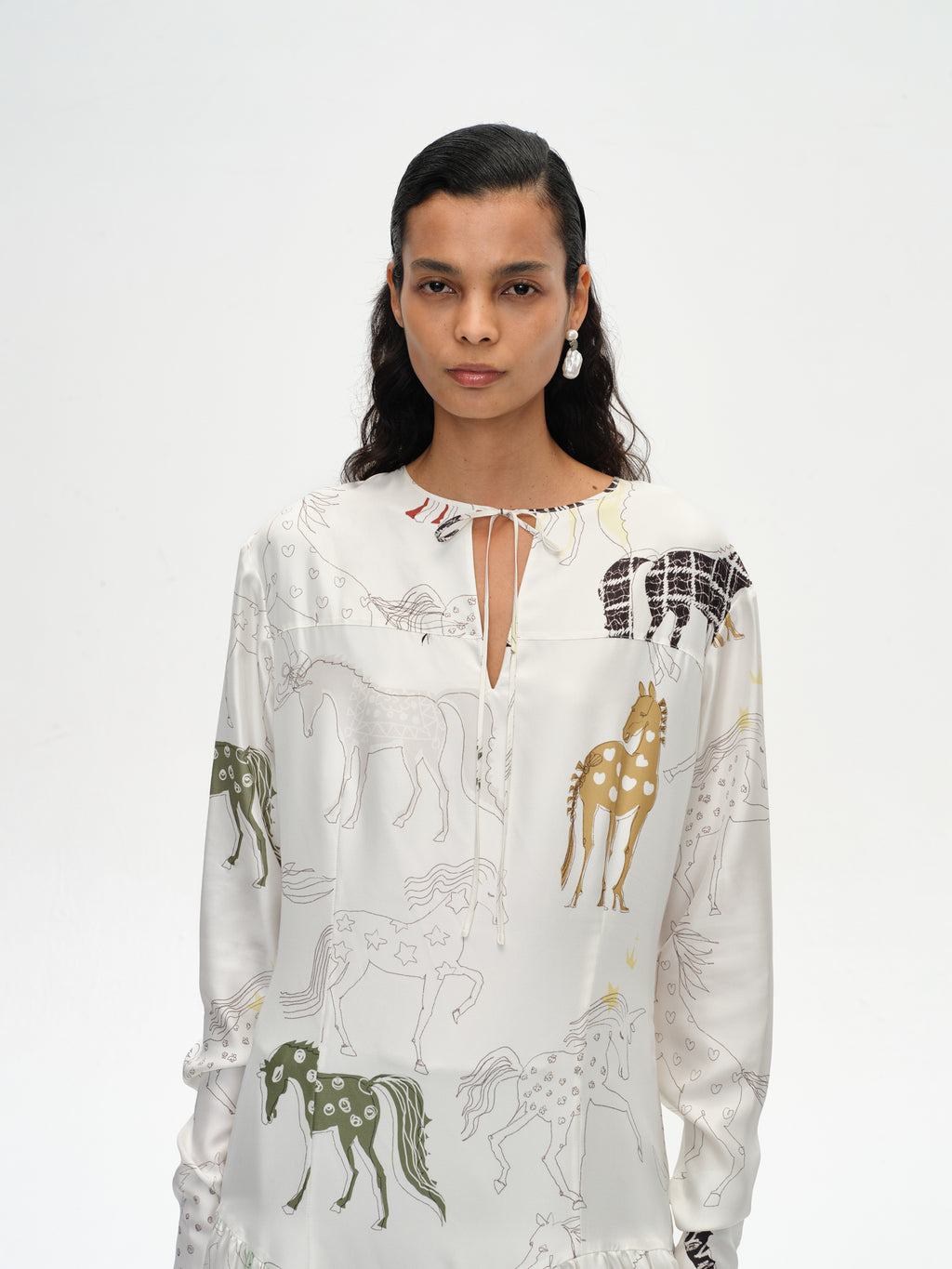 Pony-Print Maxi Dress with Asymmetric Hem