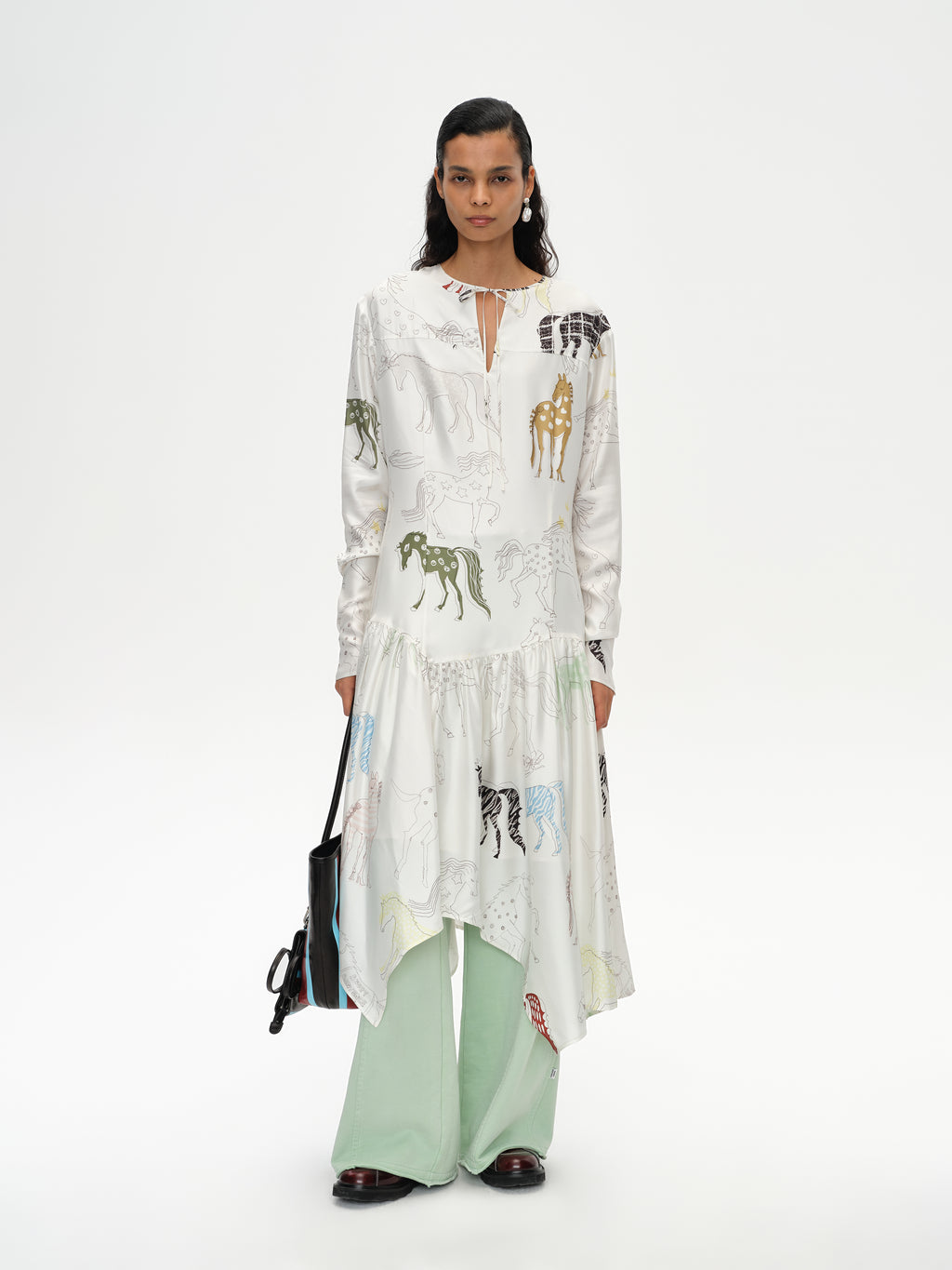 Pony-Print Maxi Dress with Asymmetric Hem
