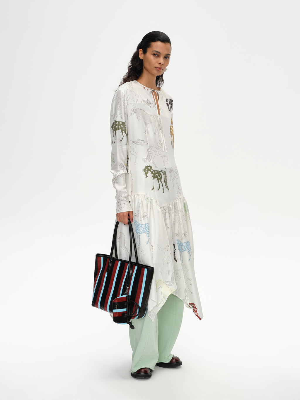 Pony-Print Maxi Dress with Asymmetric Hem