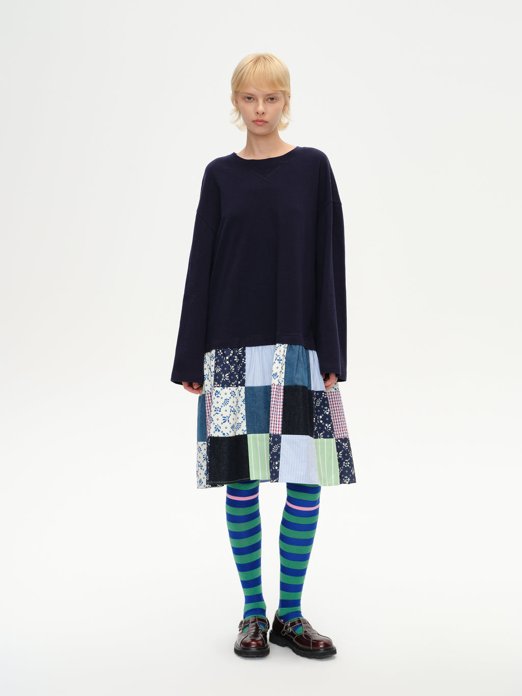 Colorful Patchwork Long-Sleeve Dress