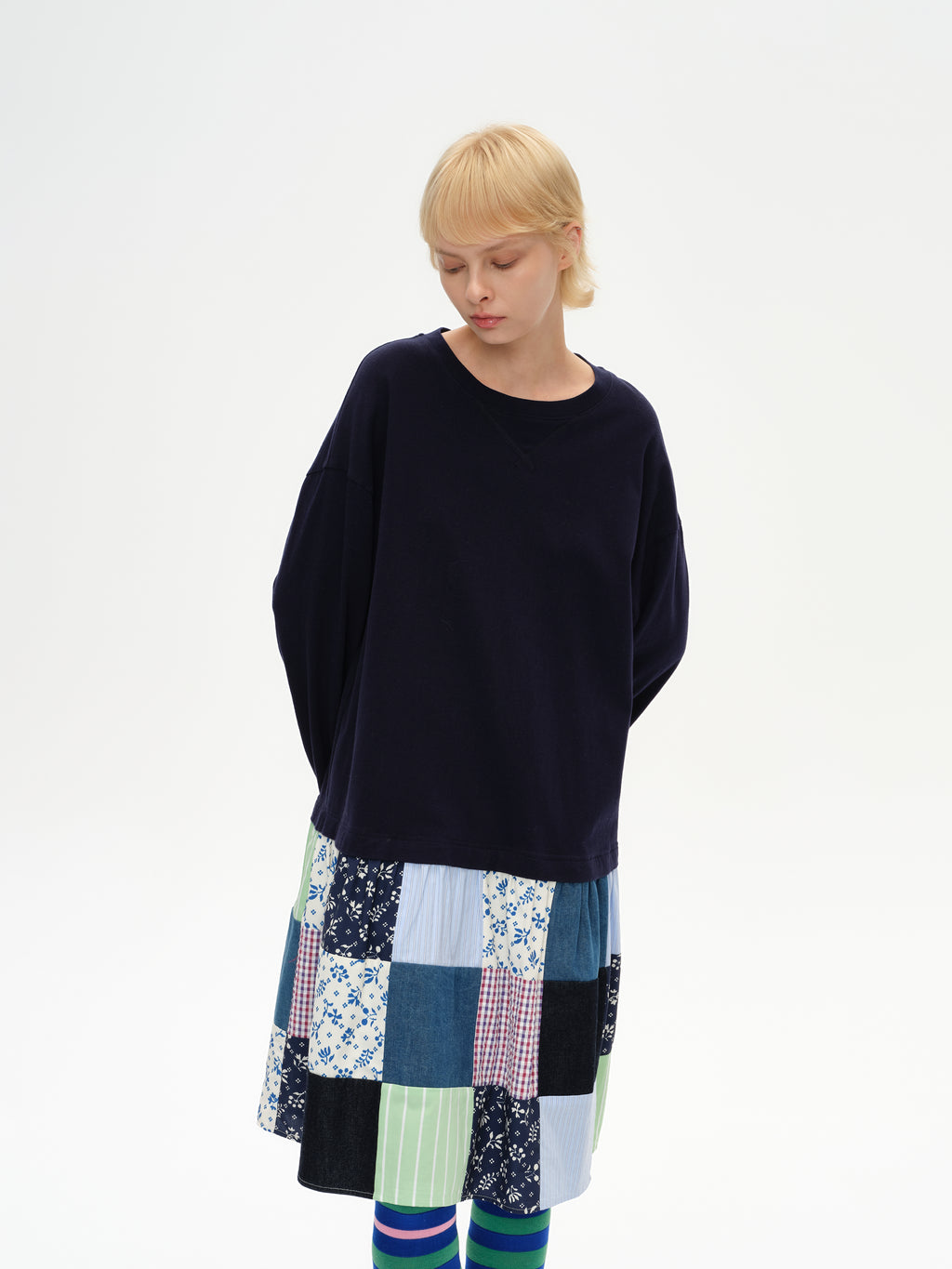 Colorful Patchwork Long-Sleeve Dress