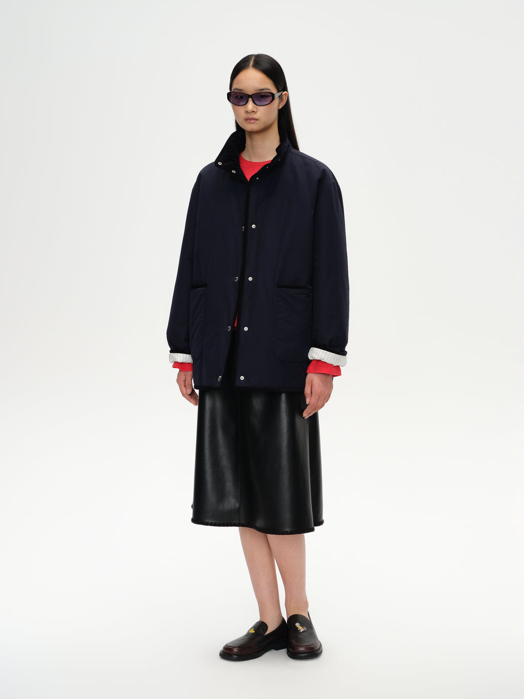 Corduroy Trim Stand Collar Padded Jacket