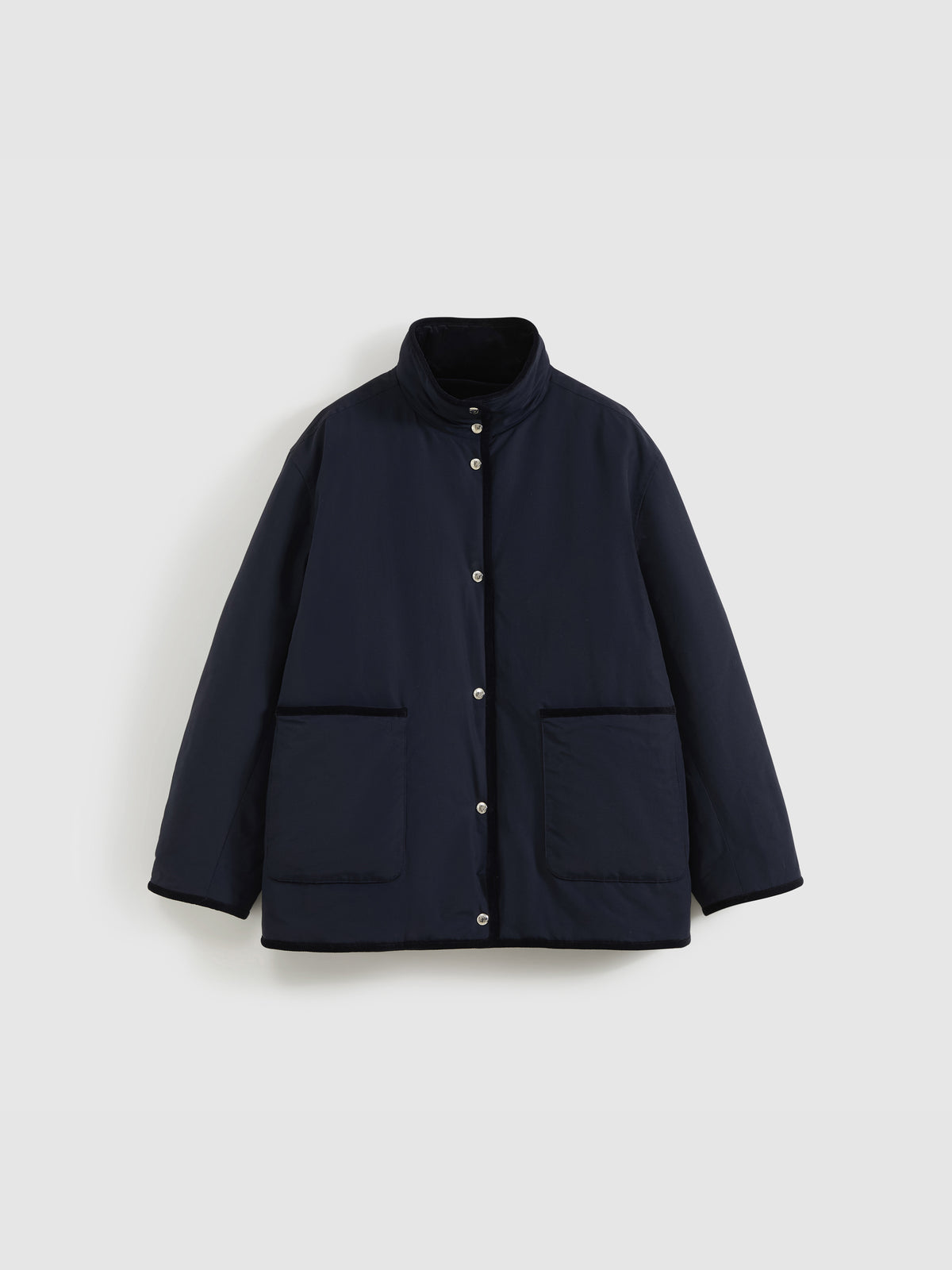 Corduroy Trim Stand Collar Padded Jacket