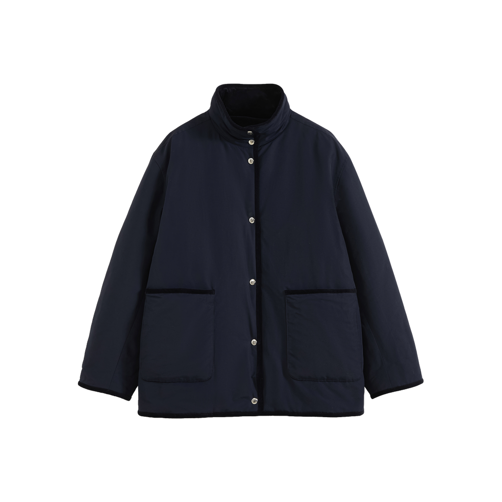 Corduroy Trim Stand Collar Padded Jacket
