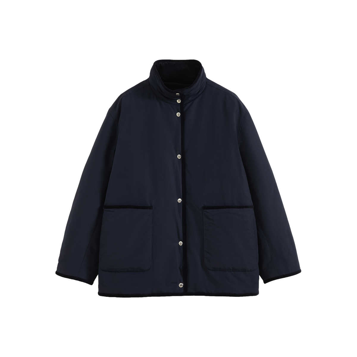 Corduroy Trim Stand Collar Padded Jacket