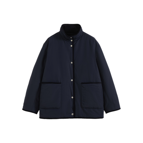 Corduroy Trim Stand Collar Padded Jacket
