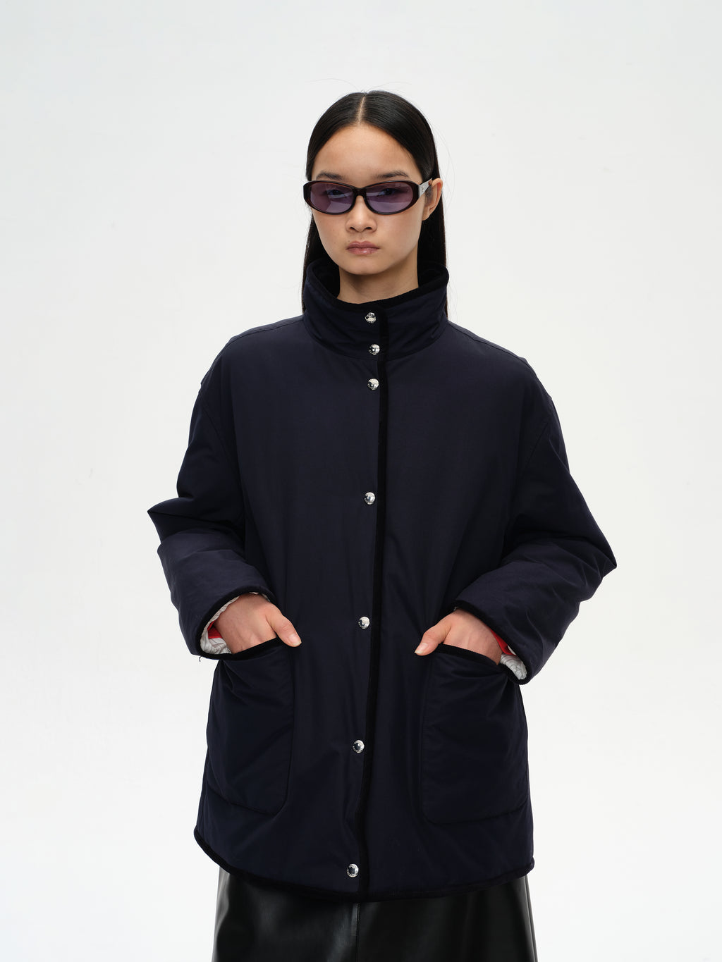 Corduroy Trim Stand Collar Padded Jacket