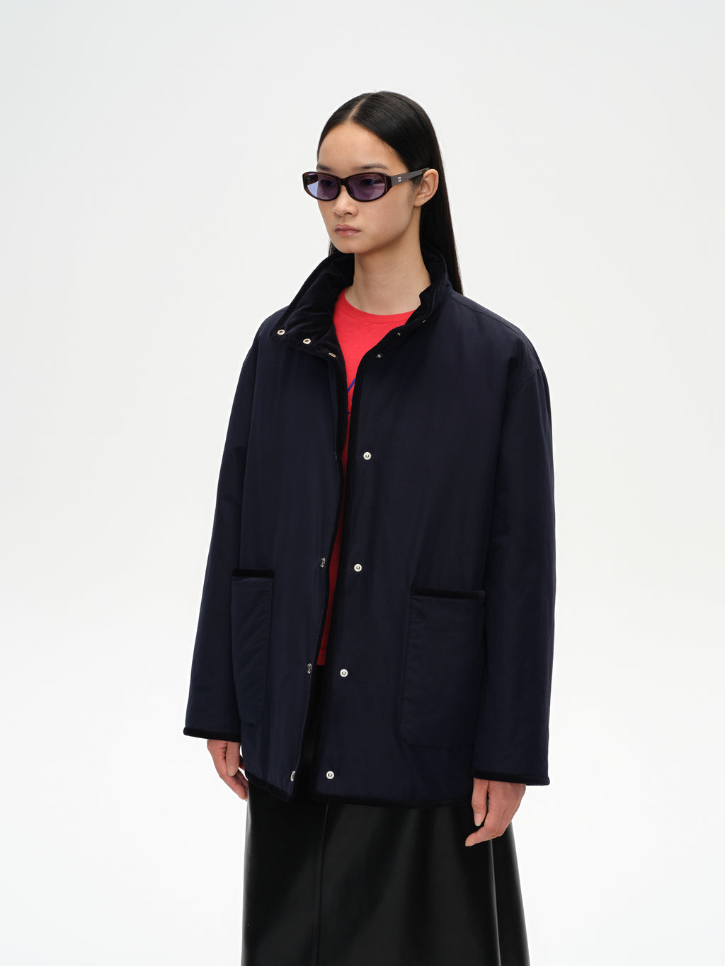 Corduroy Trim Stand Collar Padded Jacket