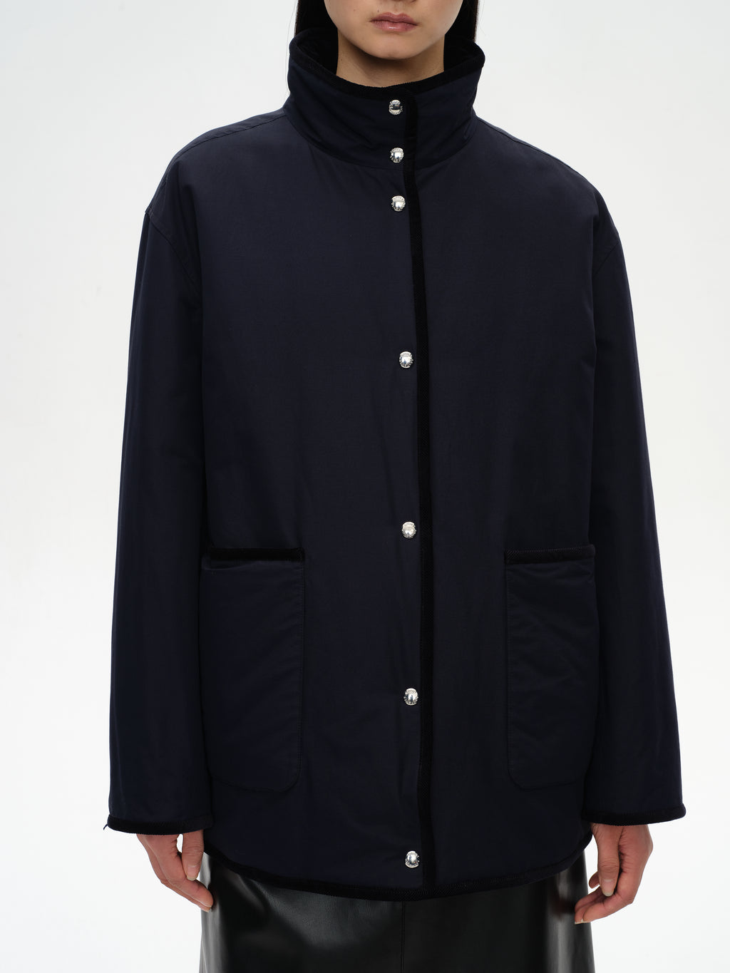 Corduroy Trim Stand Collar Padded Jacket