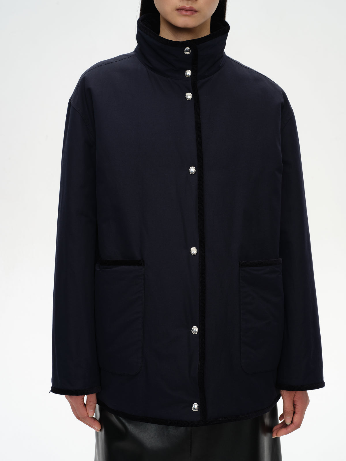 Corduroy Trim Stand Collar Padded Jacket
