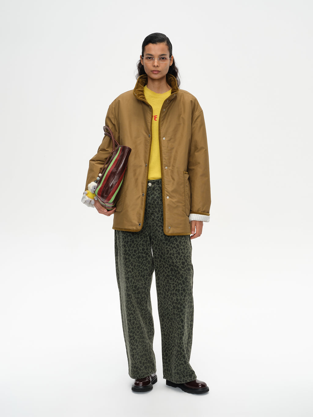 Corduroy Trim Stand Collar Padded Jacket