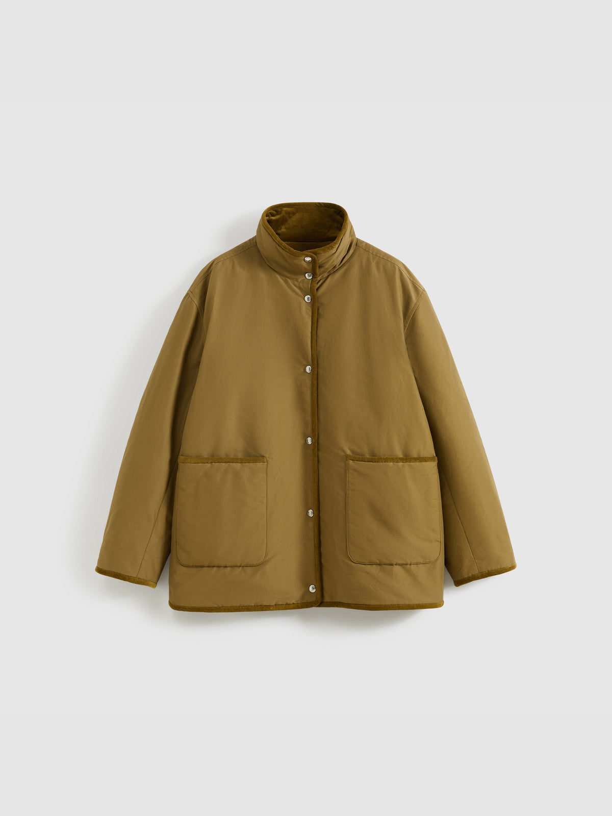 Corduroy Trim Stand Collar Padded Jacket