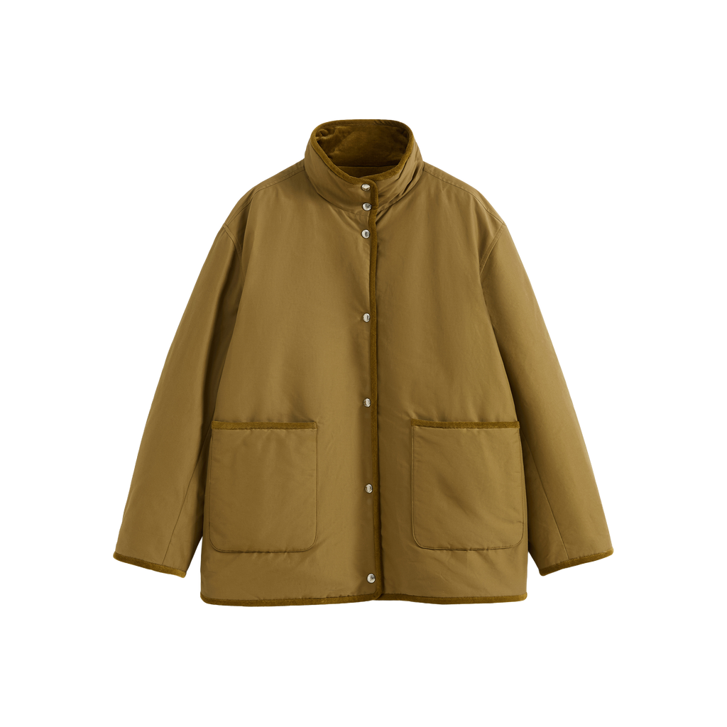 Corduroy Trim Stand Collar Padded Jacket