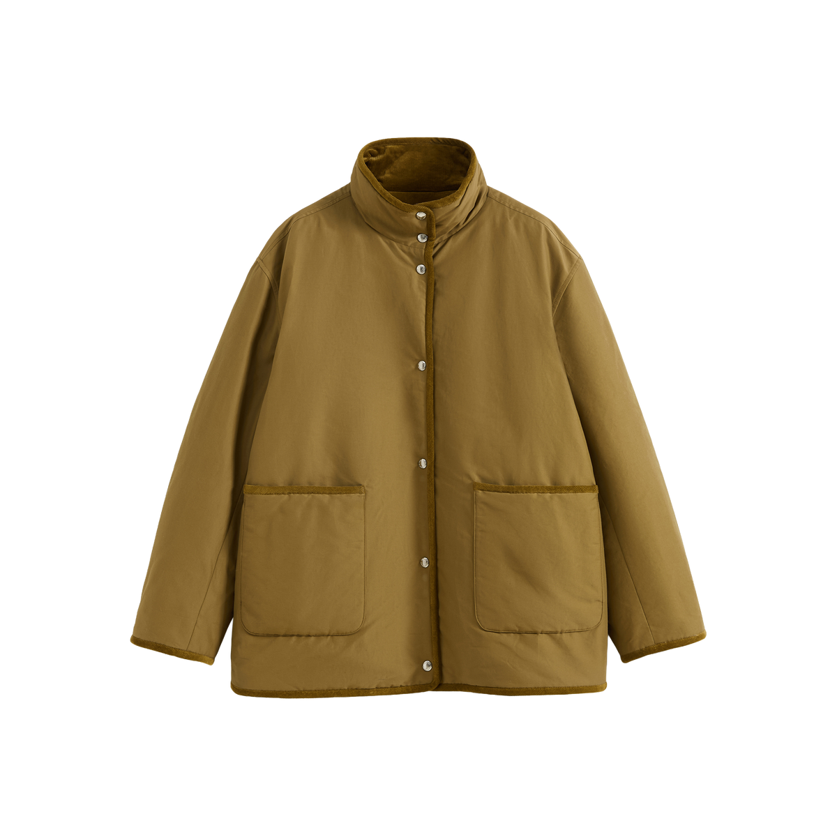Corduroy Trim Stand Collar Padded Jacket