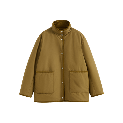Corduroy Trim Stand Collar Padded Jacket