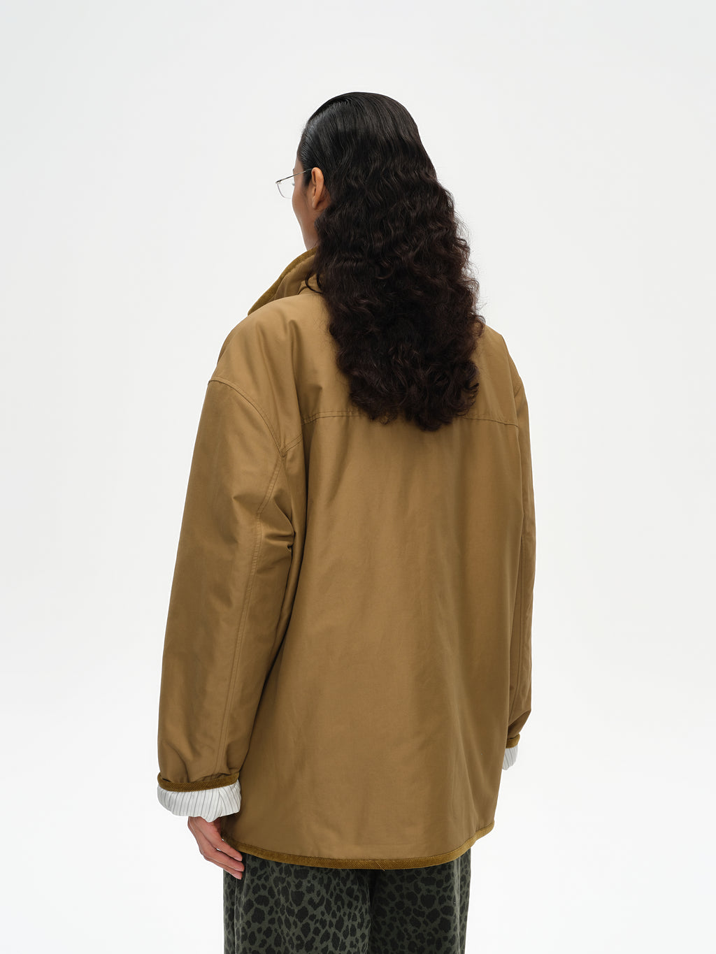 Corduroy Trim Stand Collar Padded Jacket