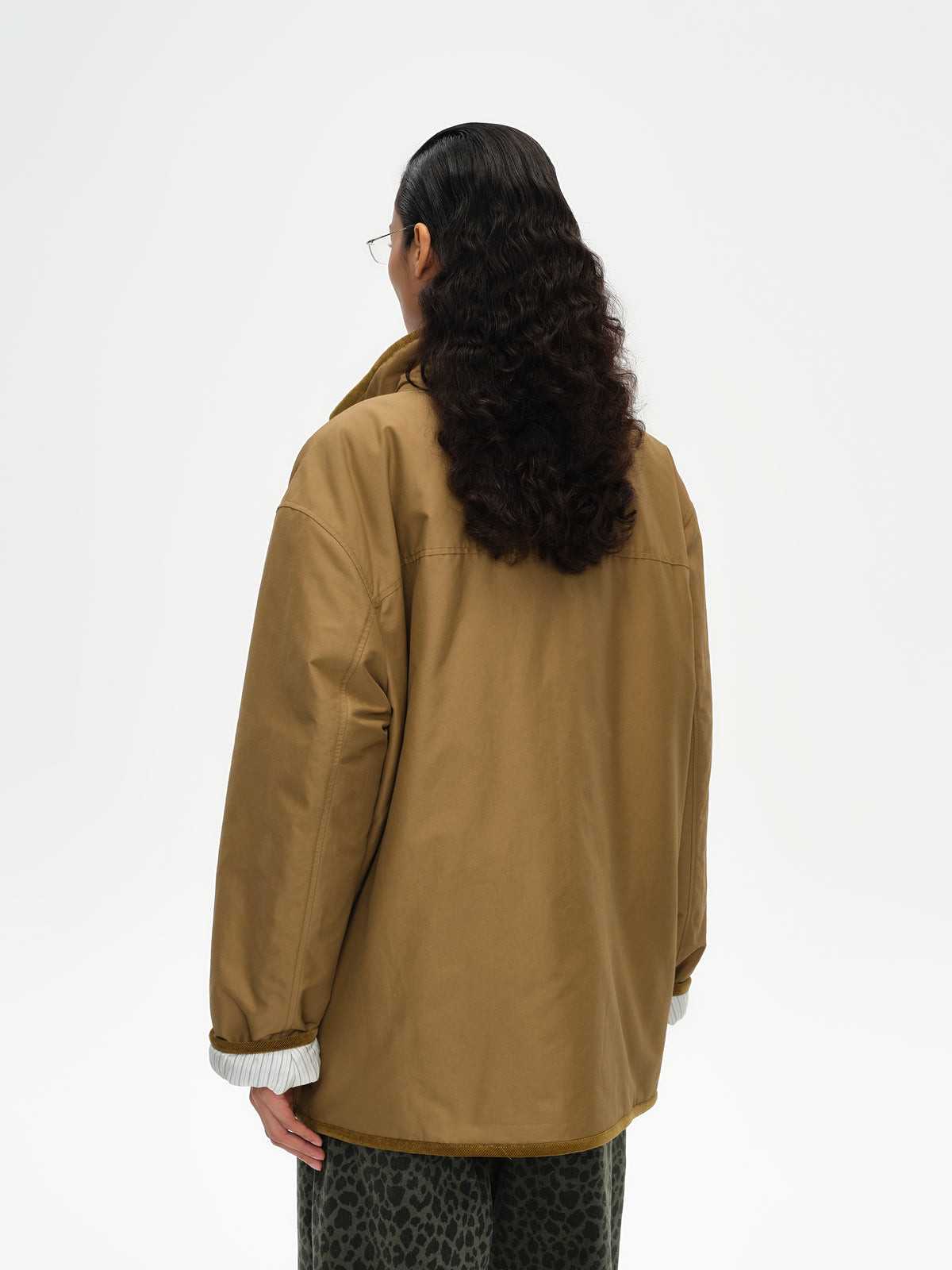 Corduroy Trim Stand Collar Padded Jacket