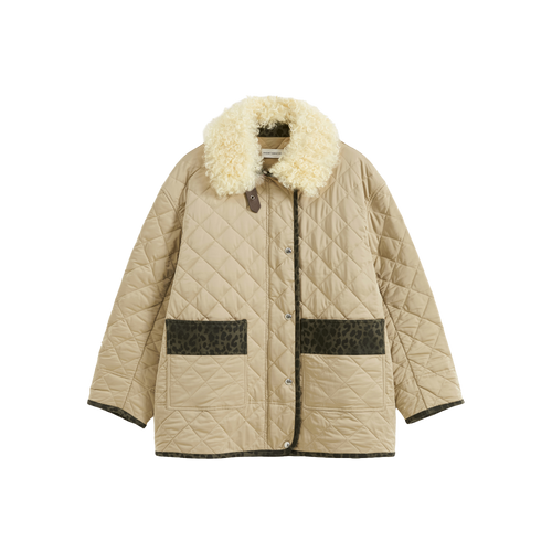 Patchwork Fur Collar Quilted Coat